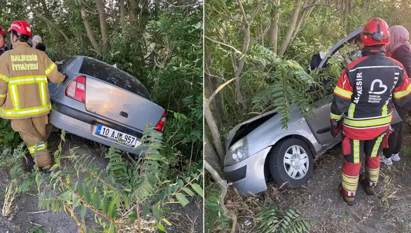 Balıkesir'de Korkutan Kaza: Otomobil Şarampole Yuvarlandı, İki Kişi Yaralandı